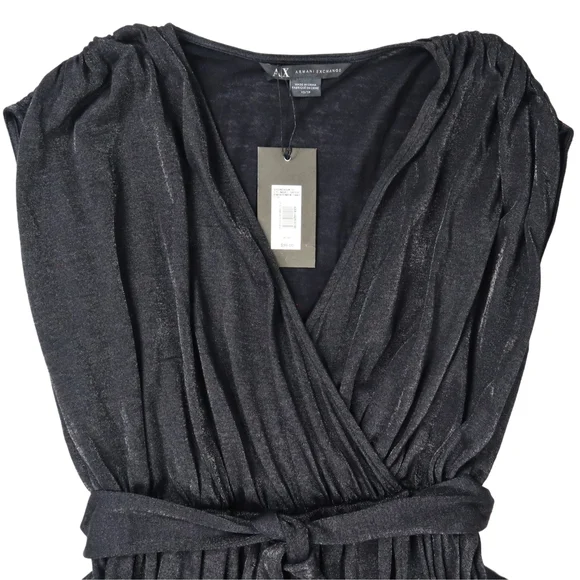 Armani Exchange Dress Black Mettalic Draped Gathered Belt Size XS - Picture 2 of 14